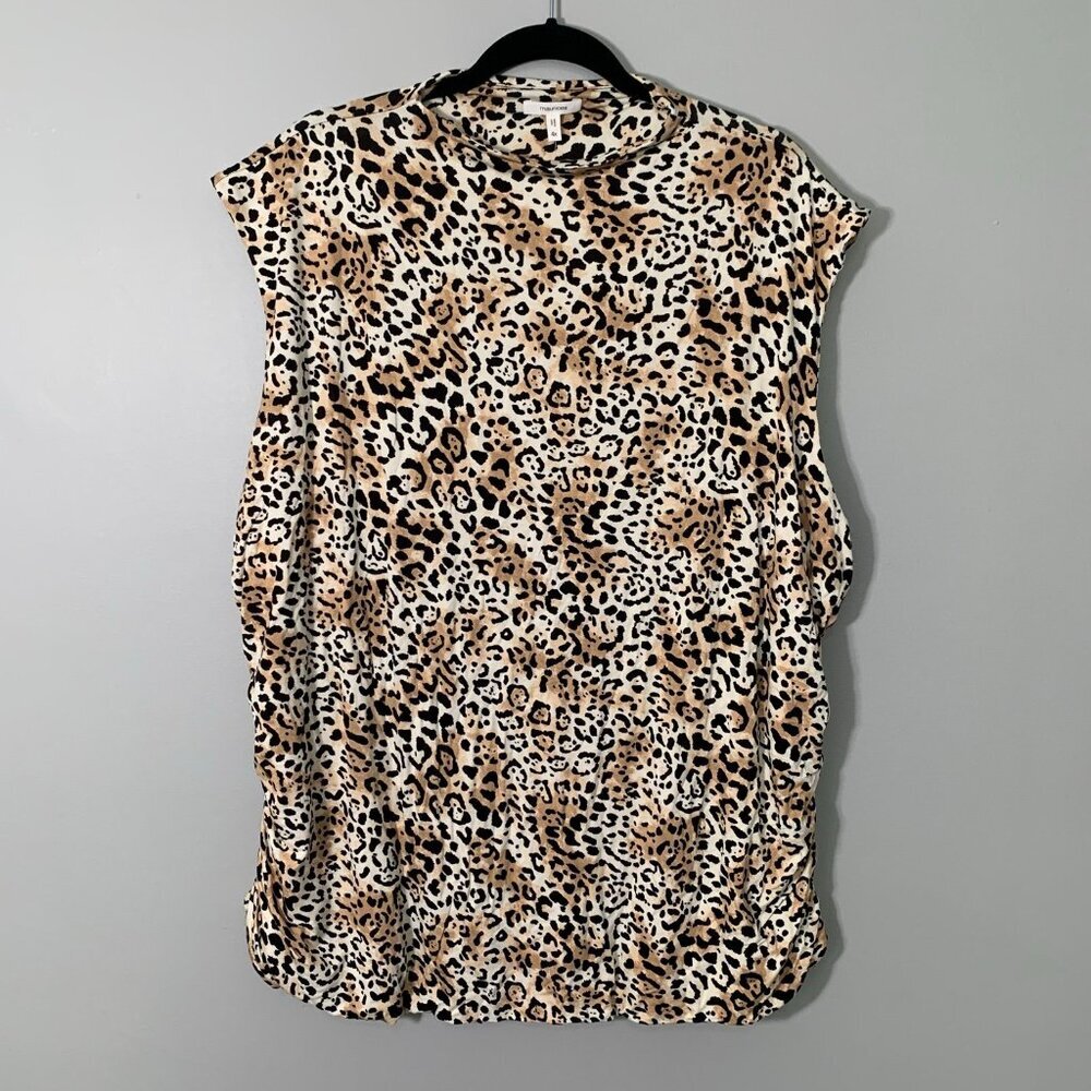 NEW Maurices Sleeveless Top Women 4X Tan Leopard Print Mock Neck Ruched Side
